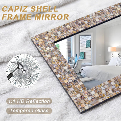 Large 36''x24'' Bathroom Mirror with Mosaic Frame, Modern Decorative Mirror with Handcrafted Mother of Pearl, Rectangular Wall Mounted Mirror for Entryway, Living Room, Fireplace Coastal Style