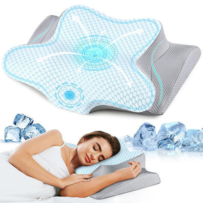 Cervical Neck Pillow - Ergonomic Side Sleeper Pillow for Pain Relief, Cooling Cervical Pillow for Sleeping, Contour Orthopedic Memory Foam Pillows for Back Stomach Sleepers