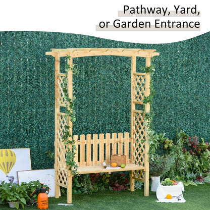 NAAMOTOMOX Garden Bench Wooden Arbor for Side Trellis Climbing Plants with Arch to Grow Flowers, Grapes & Vines, Patio Decor & 2-Person Outdoor Wood Decorative Seating, Natural