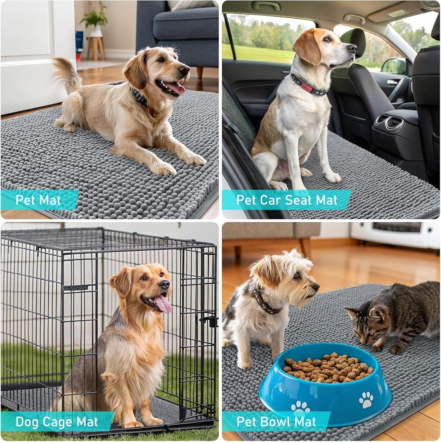 OLANLY Dog Door Mat - Absorbent Non-Slip Chenille Mat for Muddy Paws | 34x21 Inches, Quick Dry, Grey