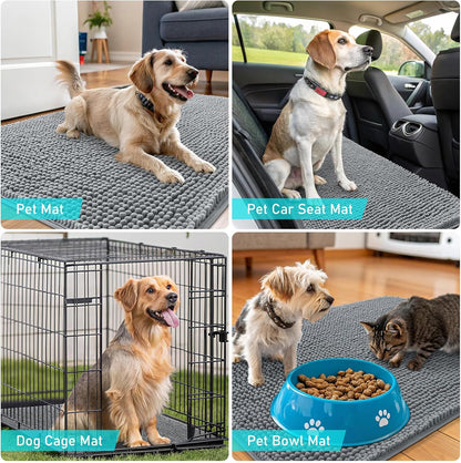 OLANLY Dog Door Mat - Absorbent Non-Slip Chenille Mat for Muddy Paws | 47x24 Inches, Grey
