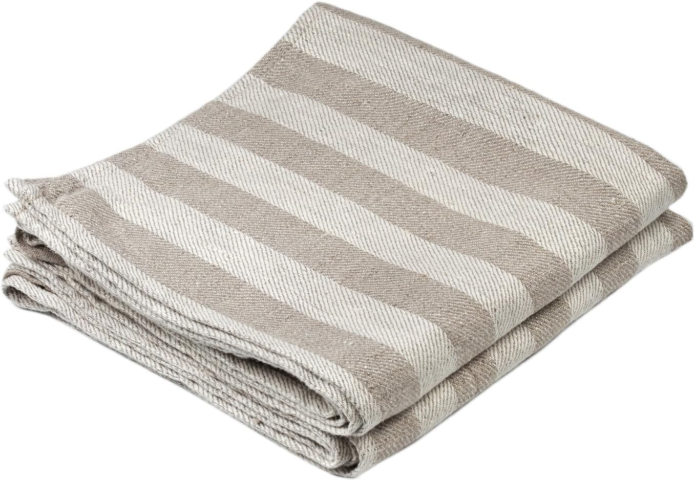 BLESS LINEN 100% 16 30 Inches, Set 2, Jacquard Striped Pure Linen Hand Kitchen Towel, x of Grey/White