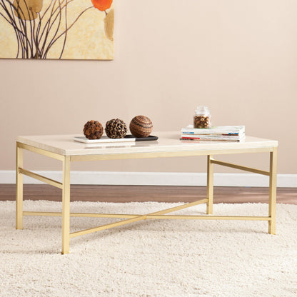 SEI Furniture - Orinda Faux Stone Cocktail Table - Travertine - Transitional Design, Finish - Ideal for Living Room, Family Room (CK3940)