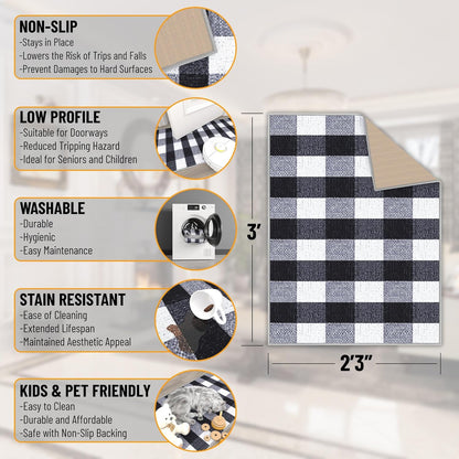 Ottomanson Ottohome Collection Non-Slip Rubberback Checkered Buffalo Plaid Design Indoor Area Rug, 2'3" x 3',