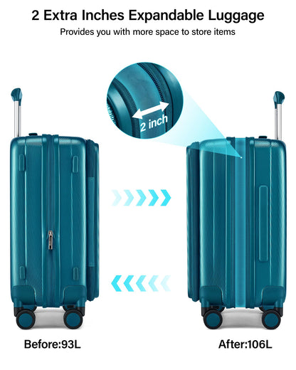 Hanke 26 Inch Expandable Luggage Top Opening Checked Bag Luggage Hard Shell Suitcases with Wheels Lightweight Travel Luggage Heavy Duty Luggage Suitcase with Lock for Woman Men-Caribbean Blue