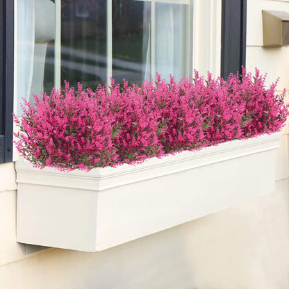 GREENRAIN 8 Bundles Artificial Lavender Flowers, UV Resistant Faux Plastic Plants for Garden, Porch, Window Box Décor