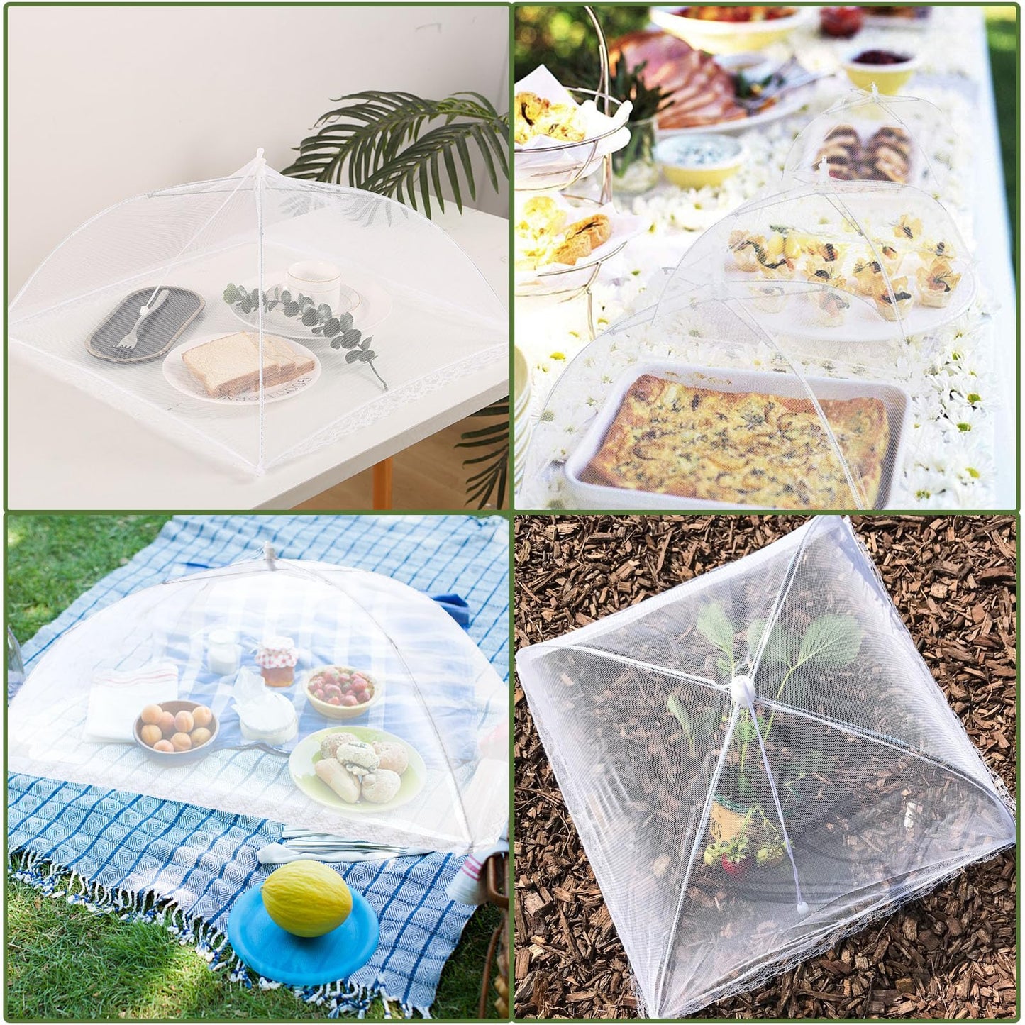 6 Pack Food Covers for Outdoors Mesh Screen Include 2 Extra Large (40"X 24") & 4 Standard (17"X 17") Food Tents Collapsible and Reusable Mesh Food Covers for Outside, BBQ Party Supplies, Fruit