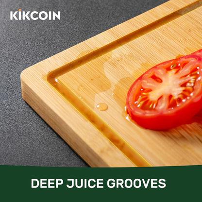 2418 Kikcoin Bamboo Cutting Boards for Kitchen, Wooden Healthy Cutting Boards for Charcuterie, Vegetables, Cheese