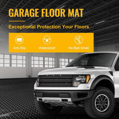Grandroad auto 10x20 FT Garage Floor Mat, 2.8mm Thickened Flooring Roll for Under Car Diamond Plate PVC Rubber Mat with 20 Pcs Tapes, Non-Slip Floor Mat for Garage, Warehouse, Gyms, Trailer, Black
