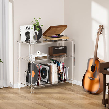 solaround Acrylic Record Player Stand, with Vinyl Storage, Turntable Stand, Vinyl Record Storage Table for Living Room (Clear, 31.5'' x 15.7'' x 29'')