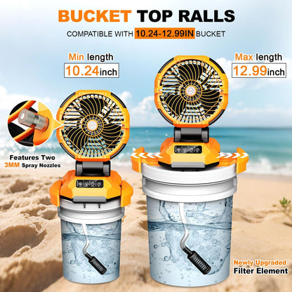 Portable Misting Fan, 30000mAh Rechargeable Battery Powered Oscillating Cooling Fan, Outdoor Fans for Camping, Patio, Adjustable Base for 10-13in Water Tank(No Bucket Included)