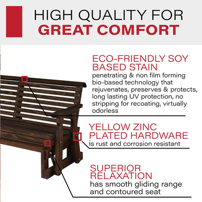 Amish Heavy Duty 800 Lb Roll Back Pressure Treated Porch Glider (4 Foot, Dark Walnut Stain)