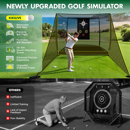 10x8FT Golf Practice Net with 2 Net Side Barriers Outdoor Indoor Golfs Hitting Net with HD Impact Screen Kit for Backyard Home Easy Set up Golf Training for Garage