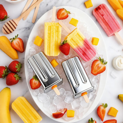 Popsicle Molds Set 10 Pieces Stainless Steel Popsicle Maker, Homemade Popsicle Molds with 100 Sticks, 20 Bags, 22 Silicone Seals, 1 Cleaning Brush & 1 Stand, Ice Pop Mold Maker for Kids (Square)