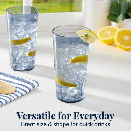 US Acrylic Cafe Plastic Reusable Tumblers (Set of 16) 20-ounce Water Cups in Grey | Value Set of Restaurant Style Drinking Glasses, Stackable, BPA-free, Made in the USA | Top-rack Dishwasher Safe