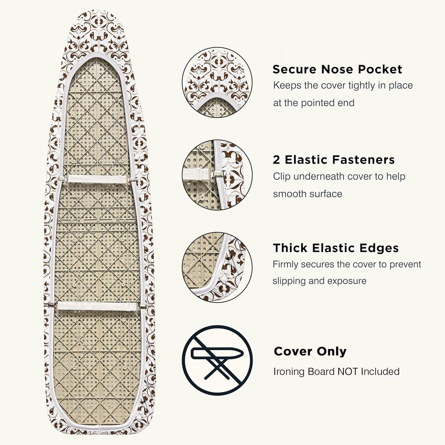 UniSimp Ironing Board Cover - Extra Thick Natural Cotton, Scorch & Stain Resistant | 18"x54" Taupe