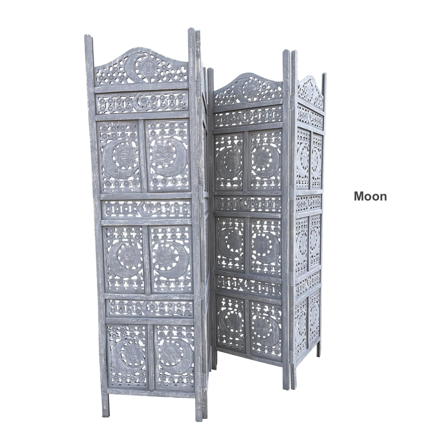 Hand Crafted 4-Panel Wood Divider, Multi-Panel Privacy Screen (Box Floral)
