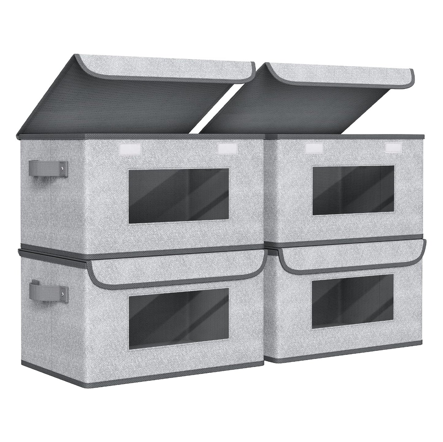 Univivi [4-Pack Fabric Storage Boxes Collapsible Storage Bins with Lids and Handles Cube Organizer Basket for Home, Closet, Bedroom (Gray, 14.4''x10''x8.3'')