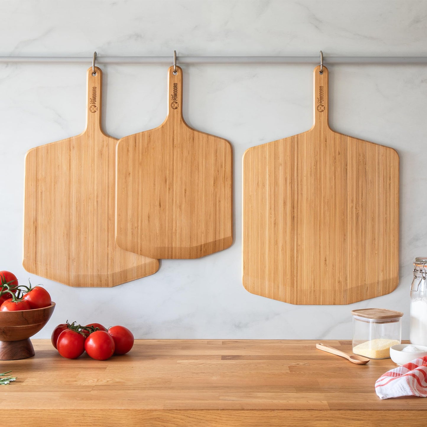 Chef Pomodoro Wooden Pizza Peel 16 Inch, Durable Bamboo Baking Tool, Slider Paddle, Wood Cutting Board, Baking Spatula for Preparing, Launching and Serving Pizza, Bread, Cheese Boards and More