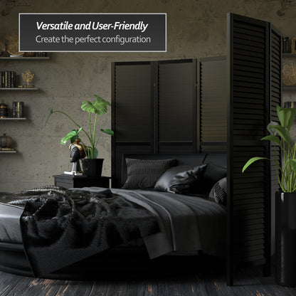 Red Lantern 6 ft. Tall Wooden Louvered Room Divider Black 3 Panel