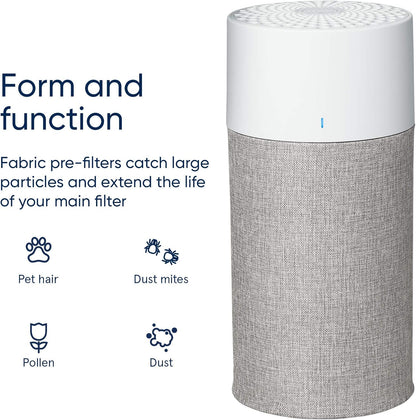 BLUEAIR Blue Pure 411 Auto Pre-Filter, Washable Fabric Traps Pollen, Pet Hair & Dust, Light Gray