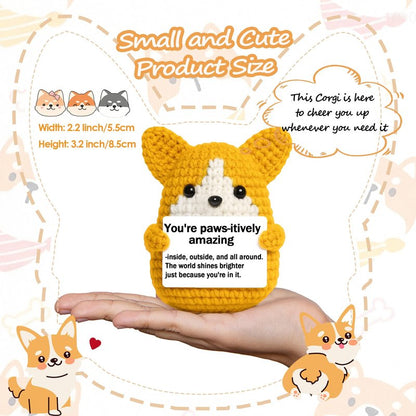 Mini Crochet Corgi Gift for Mothers Day Teacher Appreciation Graduation Fathers Day,Positive Crochet Corgi Emotional Support Inspirational Puppy Stuffed Gift for Dog Lover,Handmade Dog Desk Decor