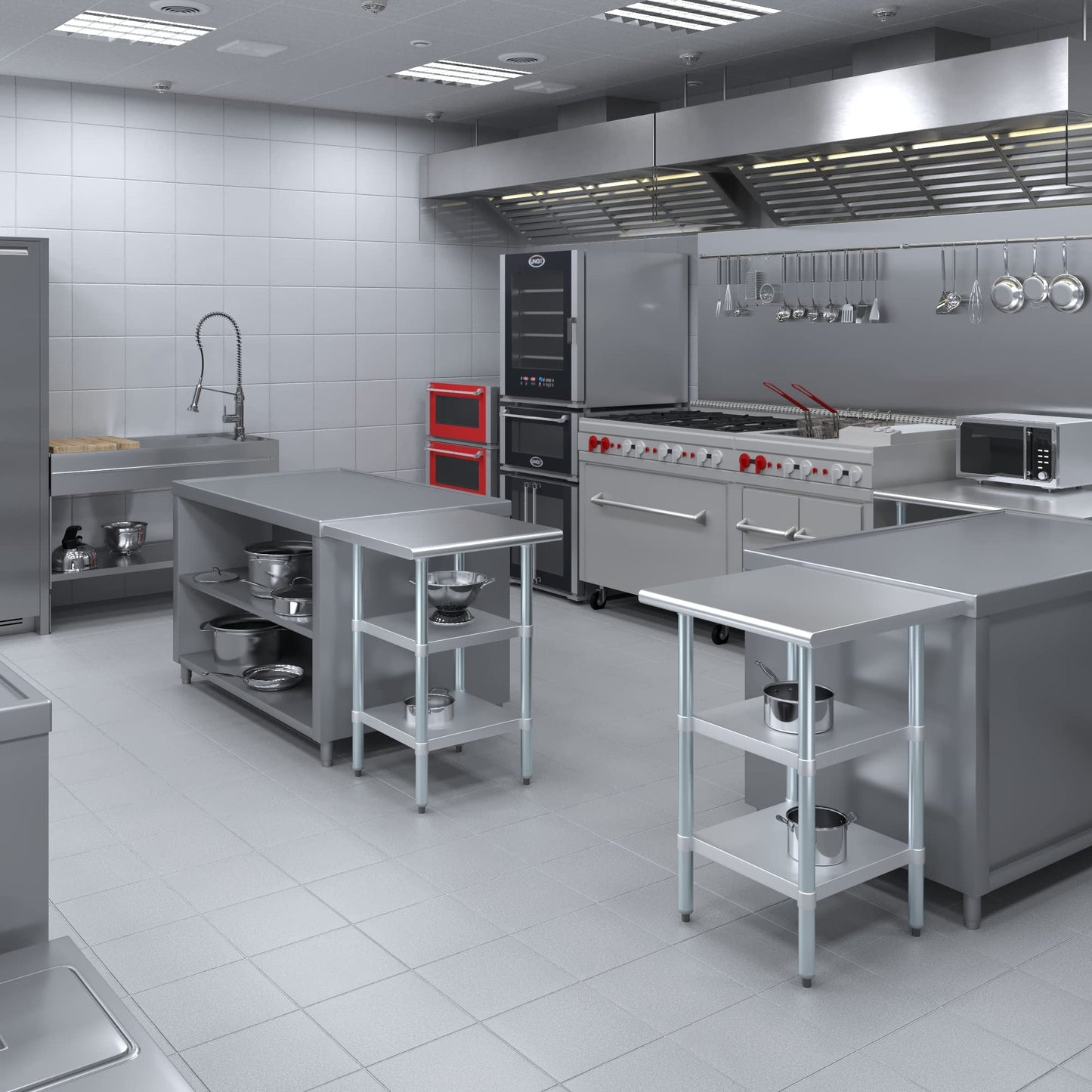 Stainless Steel Table with 2 Shelves + Optional Casters | Choose from 43 Sizes | NSF Metal Work Table for Kitchen Prep Utility | Commercial and Residential Applications