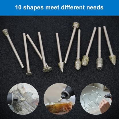 Diamond Grinding Burr Bit Set,Diamond Drill bit for Rotary Polishing Tool, Stone Rotary Tool Accessories with 1/8 Inch Shank for Stone,Ceramics Carving, Glass, Jewel Engraving Polishing- 32pc Set