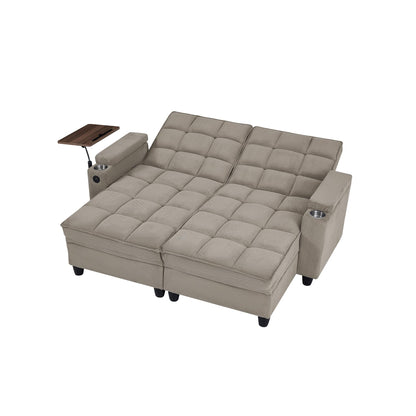 Eafurn Double Chaise Lounge Recliner with Storage, 71" Modern Sleeper Loveseat Sofa Couch with 6-Position Adjustable Split Backrest, Cup Holders and Swivel Tray Table for Living Room