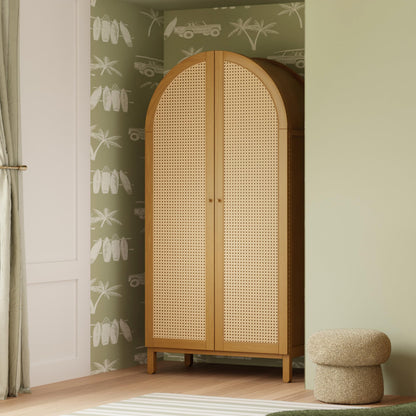 Babyletto Bondi Cane Tall Wooden Armoire Wardrobe Closet with Doors - GREENGUARD Gold Certified Assembled Wood Wardrobe Cabinet for Kids Bedroom - Storage Armoire with Shelves, Rod for Hanging Clothes
