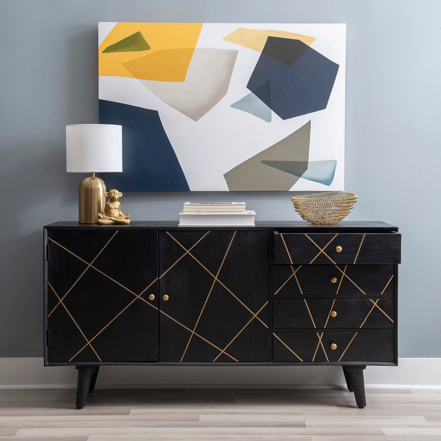 Powell Tate Mango Wood Console with Modern Gold Accents