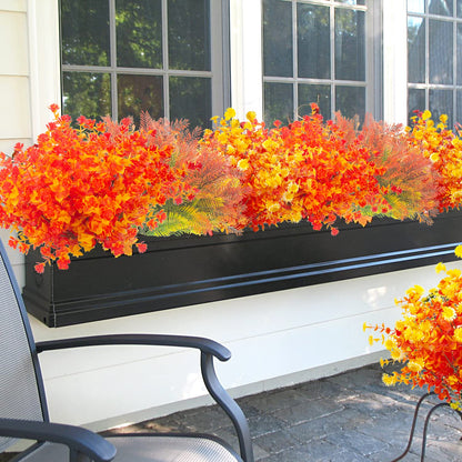 Grunyia 12 Bundles Artificial Fall Flowers UV Resistant Autumn Decorations for Thanksgiving Home Kitchen Room Farmhouse Floral Arrangements Indoor Outdoor