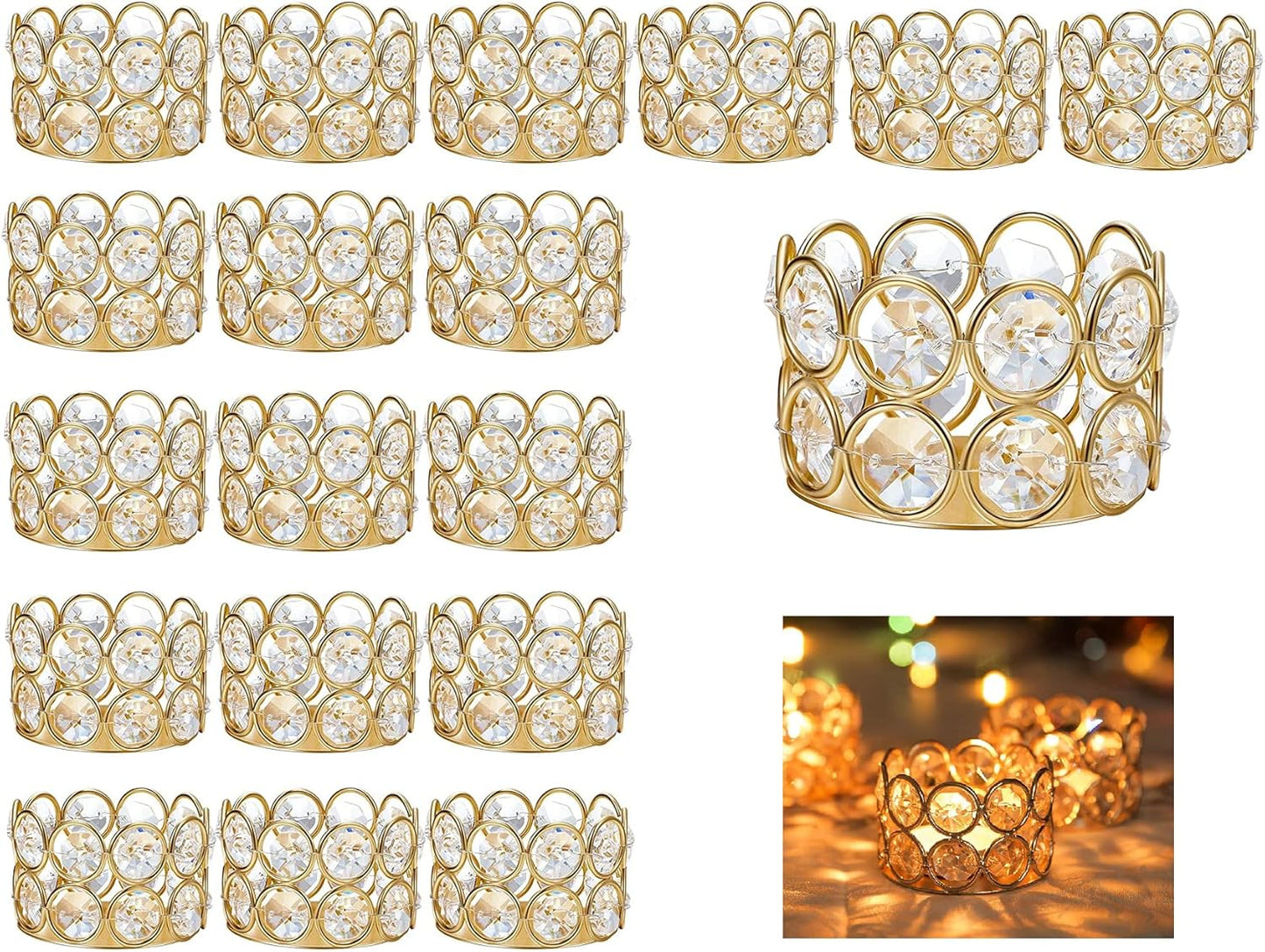 Pack 20 Home(20pcs, of Gold Crystal Tea Lamp Candlesticks Bowl Tealight Candle Holders Decoration Jewelry Votive