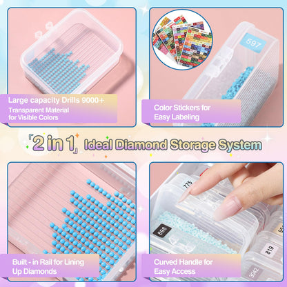 Glotrove Diamond Art Storage Containers Trays, 60pcs Diamond Painting Trays with Lids, 2-in-1 Beads, Gems & Drills Storage and Line-Up Accessories for Diamond Painting