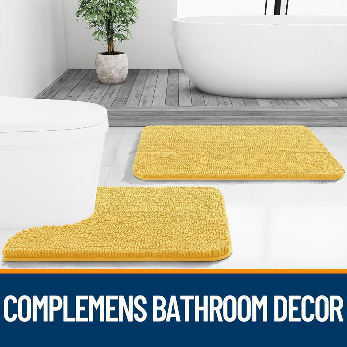 OLANLY Bathroom Runner Rugs - Extra Soft Chenille Bath Mats | Quick Dry, Machine Washable, 44x24, Yellow