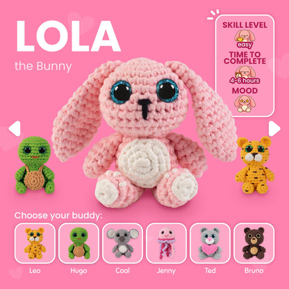 Cookie Box Original Crochet Kit for Beginners – Gift Set to Make Bunny Lola Amigurumi Plushie – Easy DIY Crochet & Knitting Starter Kit with Video and PDF Tutorials