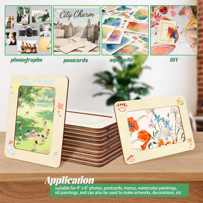 Vmiapxo 10 Pack Wooden Picture Frames for Crafts,DIY Wood Frame for 4x6 Photos,Unfinished Standing Wooden Photo Frames for Painting,Wood DIY Crafts Decorate for Birthday Party Mother's Day Gifts