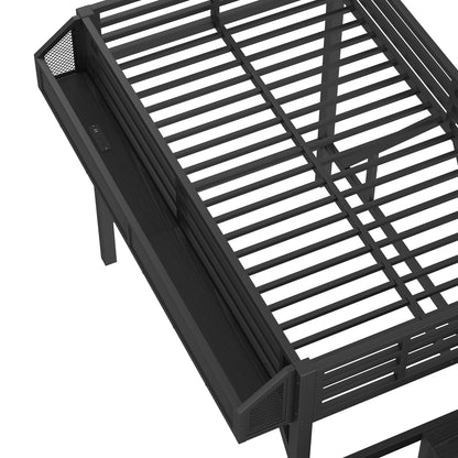 DNYN Loft Bed Frame with Built-in Wardrobe and Storage Stairs for Teens Adults Bedroom, Space-Saving Twin XL Size Bed with LED/USB Ports/Bedside Shelf, No Box Spring Needed & Easy Assemble