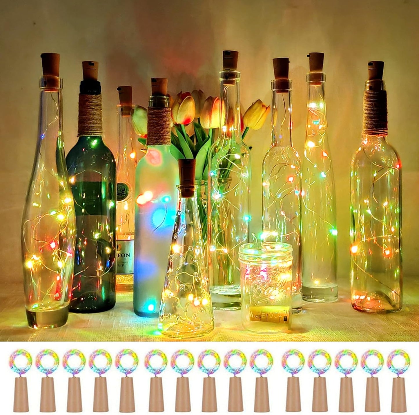 15Pack 10 40 Inches SmilingTown Wine Bottle Lights with Cork LED Battery Operated Silver Wire Liquor Fairy Mini String