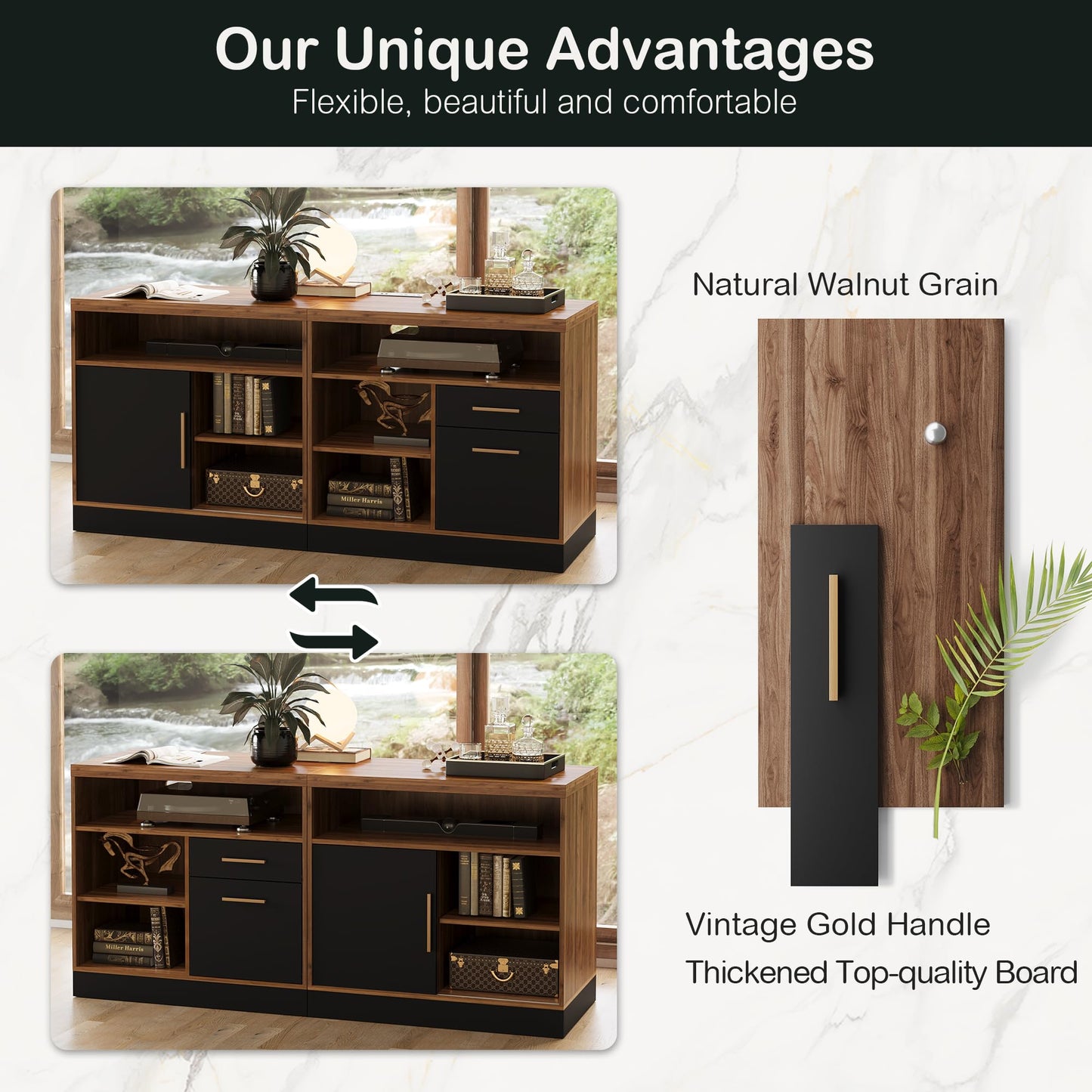 ModernMate Lateral File Cabinet with Lock,Home Office Furniture Storage Cabinet w/2 Drawers for A4 / Letter Documents, Wide Credenza w/Built-in Power Outlet, Fashion TV Stand Organizer Black Walnut