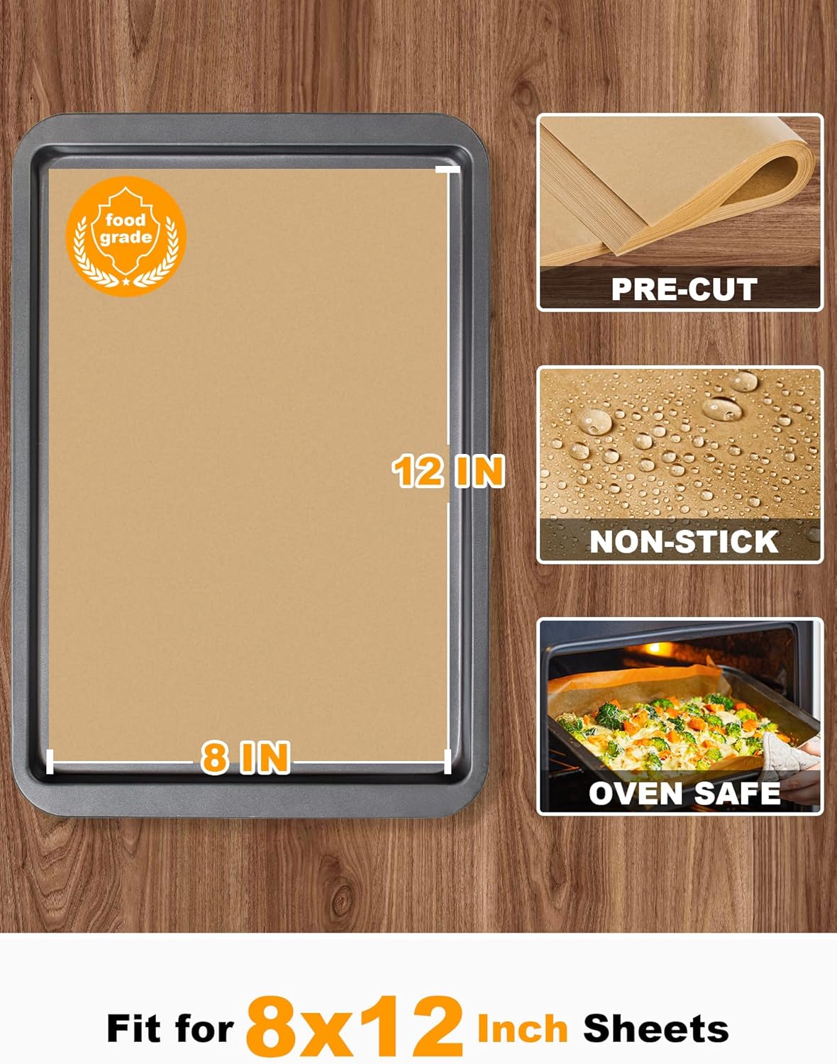 SMARTAKE Parchment Paper Baking Sheets - 200 Non-Stick Precut Sheets, 8x12 Inches for Baking & Grilling