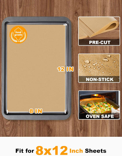 SMARTAKE Parchment Paper Baking Sheets - 200 Non-Stick Precut Sheets, 8x12 Inches for Baking & Grilling