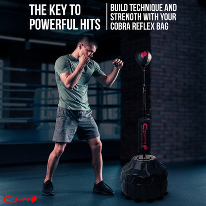 Cobra Reflex Bag - Advanced Reflex Punching Bag for Adults - Ultra-Fast Bounceback to Increase Speed, Reflexes, and Stamina - Adjustable-Height Boxing Bag with Stand and Secure Suction Cups