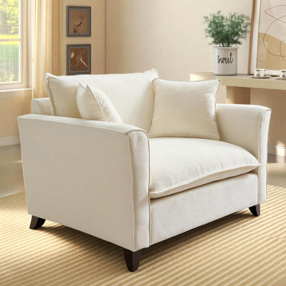 ERYE 46.9" Chenille Upholstered Accent Chair Wide Seat for Living Room Bedroom, Modern Leisure Cushion Armchair W/ 2 Pillows and Removable Cover for Home Apartment Office
