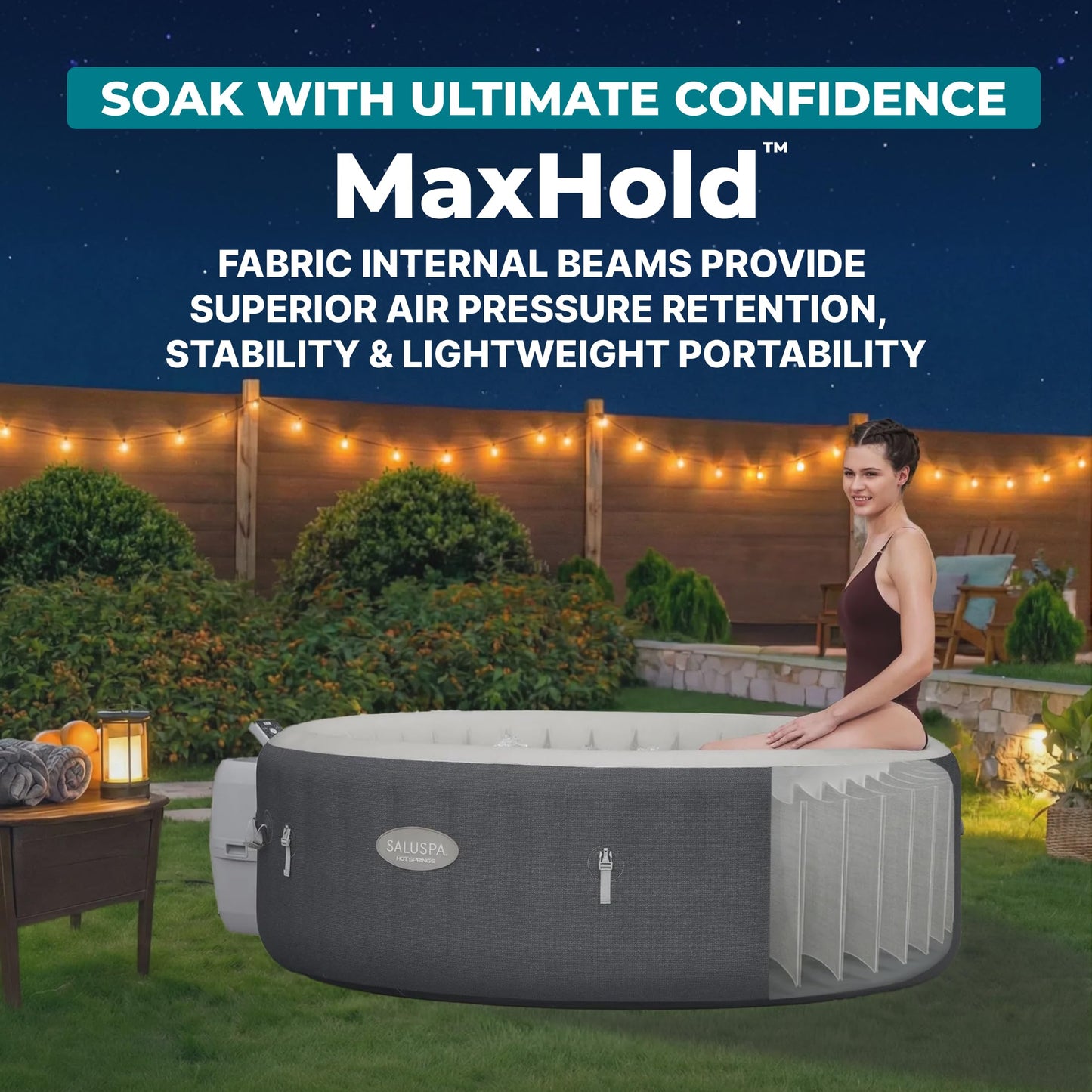 Bestway SaluSpa Hot Springs Inflatable Hot Tub, Fits Up to 4-6 Persons, Energy-Efficient Portable Spa with Smart WiFi App Control, Outdoor Blow Up Hottub for Backyard, 140 AirJets, 77" x 28" Round