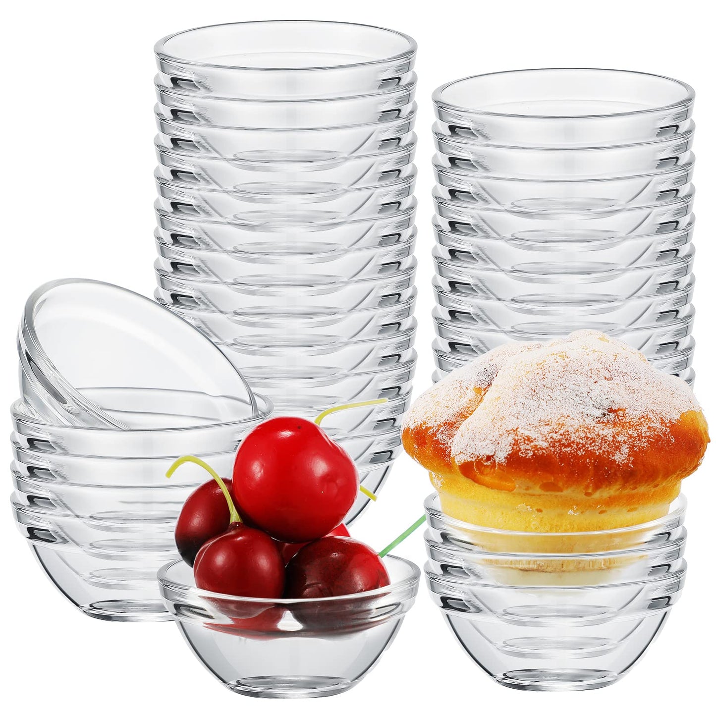 Pinkunn 36 Pcs 2.4inch 1.52oz Small Clear Glass Ramekins Bowls Stackable Mini Glass Ingredient Dipping Bowls Small Prep Dishes for Spices Dipping Sauces Ice Cream Dessert, Dishwasher and Freezer Safe