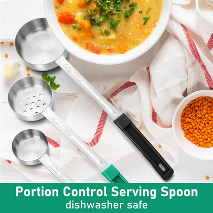 Reallnaive 6 Pcs Portion Control Serving Spoons, Restaurant Measuring Serving Ladle Utensils, Portion Control Slotted and Unslotted Scoops for Weight Loss, Kitchen, 3 Size