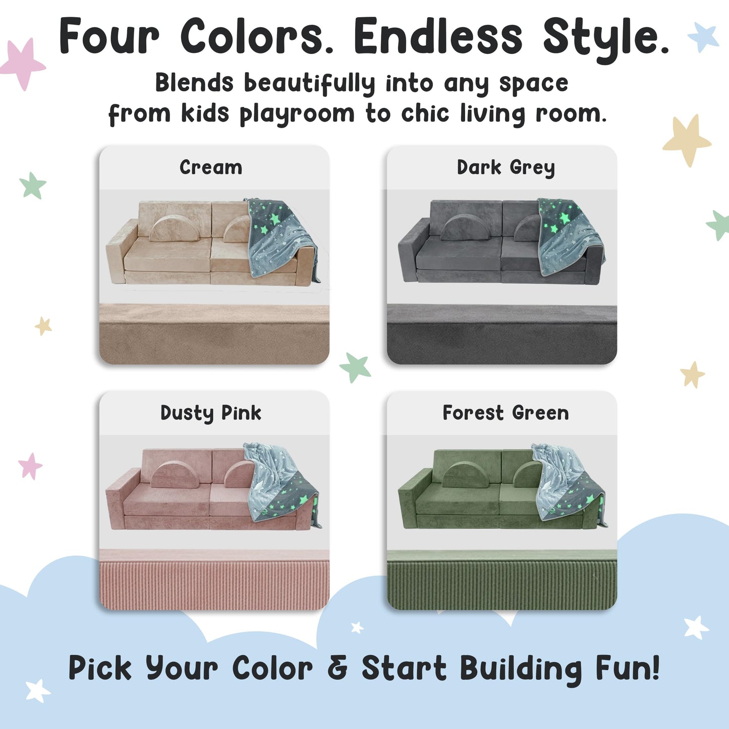 Cubby Couch 12-Piece Modular Kids Play Couch - Soft & Durable Toddler Couch with CertiPUR US Foam, Washable Covers - Playroom Furniture, Kids Sofa for Lounge, Living Room & Playroom - Cream