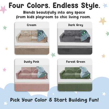 Cubby Couch 12-Piece Modular Kids Play Couch - Soft & Durable Toddler Couch with CertiPUR US Foam, Washable Covers - Playroom Furniture, Kids Sofa for Lounge, Living Room & Playroom - Cream