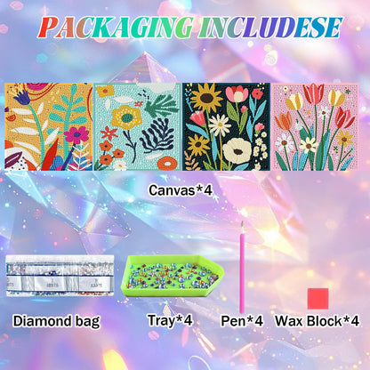 WEMEON 4 Pack Diamond Art Kits for Kids, Flower Diamond Art Painting for Kids Ages 4-8-12, Package and Home Wall Decor(6x6inch)